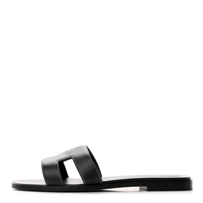 Hermes Box Calfskin Oran Sandals 36.5 Black 1 of 8