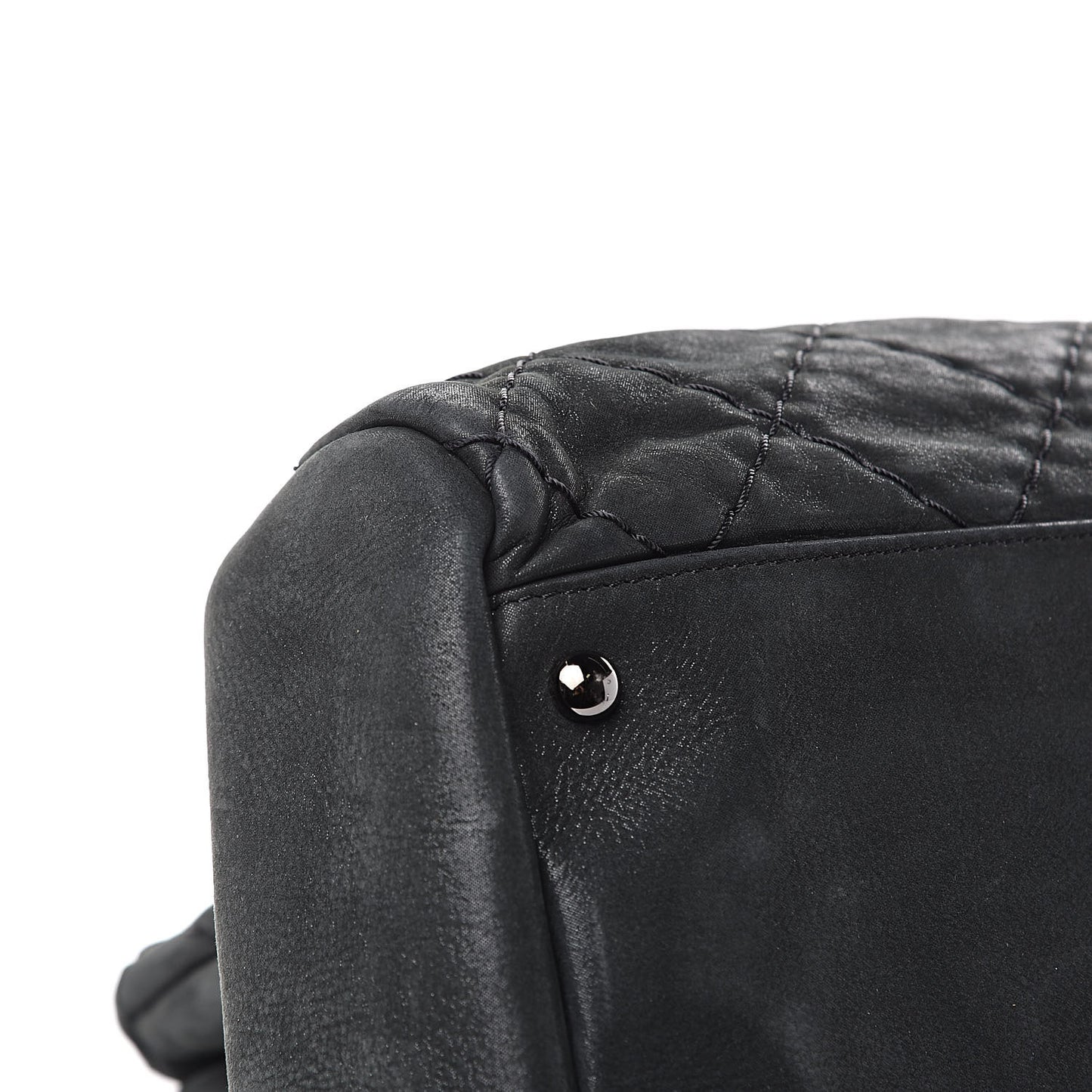 Iridescent Calfskin Stitched Extra Large Just Mademoiselle Bowling Bag Black