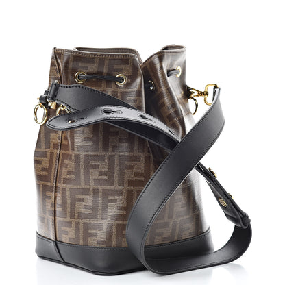 Fendi Glazed Fabric Vitello Grace F is Fendi FF 1974 Stamp Patch Grande Mon Tresor Bucket Bag Mogano Panna Black 3 of 11