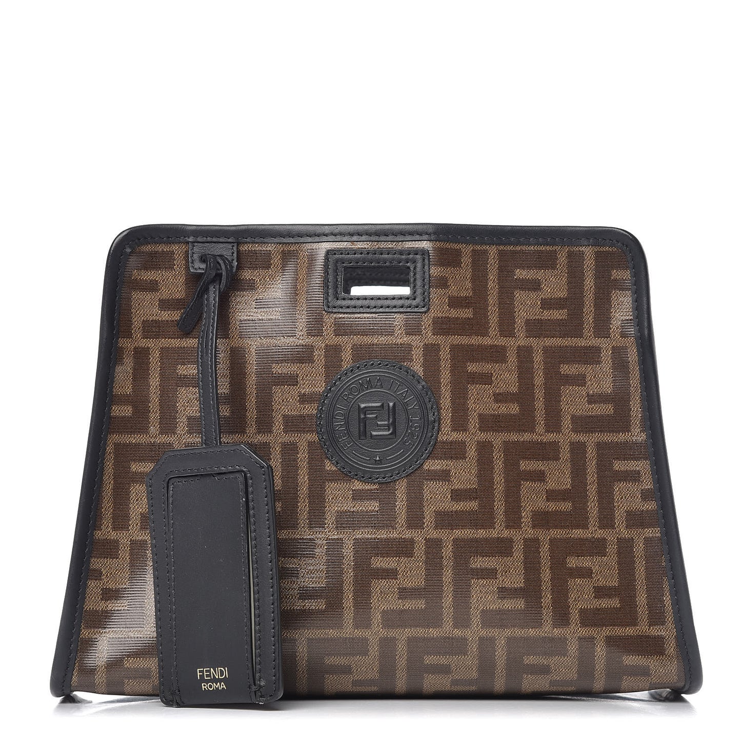 Glazed Fabric Vitello Century FF 1974 Stamp Patch Mini Peekaboo Defender Cover Mogano Panna Black