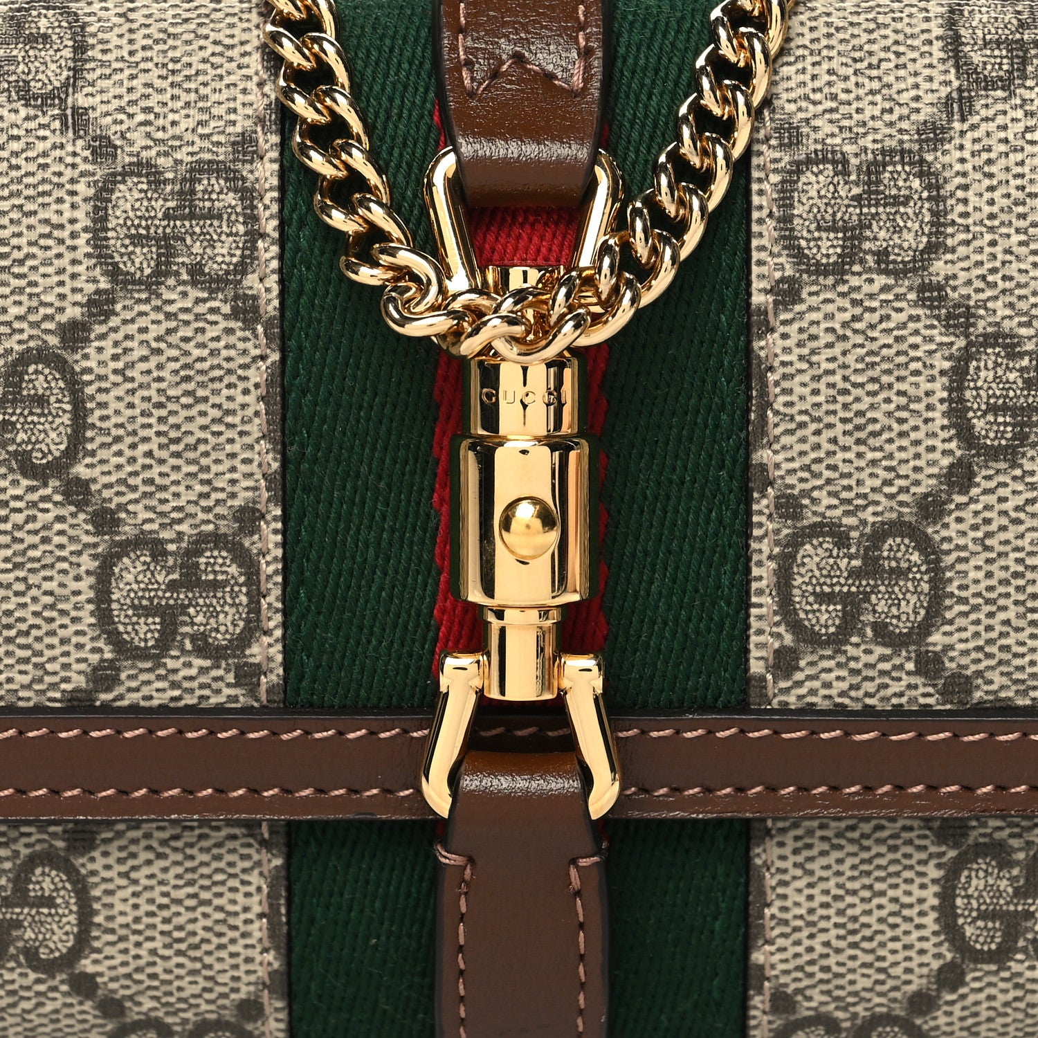 Gucci GG Supreme Monogram Azalea Calfskin Web Jackie 1961 Chain Wallet Beige Ebony Brown Sugar 8 of 10