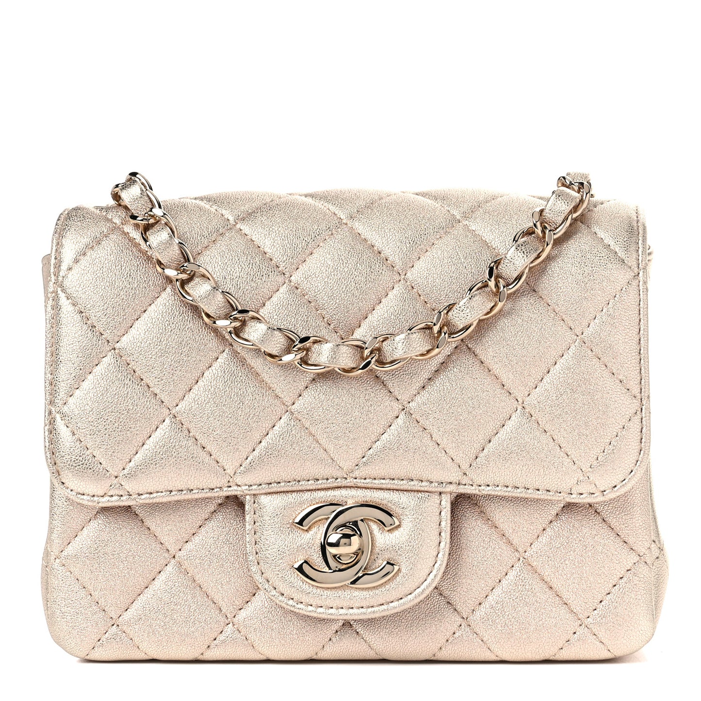 Metallic Lambskin Quilted Mini Square Flap Gold