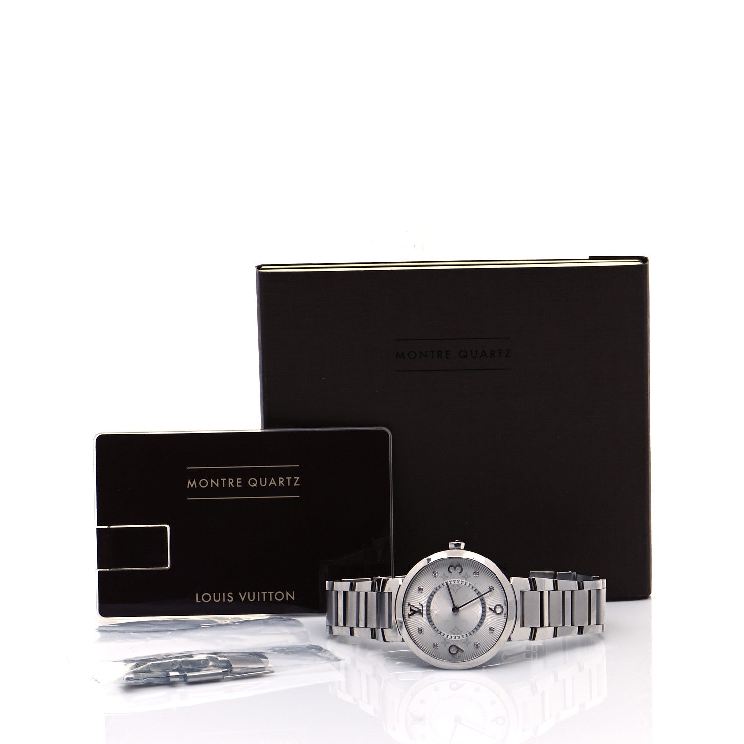 Louis Vuitton Stainless Steel Diamond 33mm Tambour Slim Quartz Watch 6 of 6