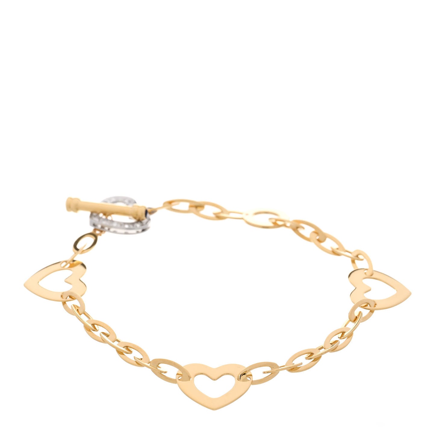 18K Yellow White Gold Diamond Heart Toggle Bracelet