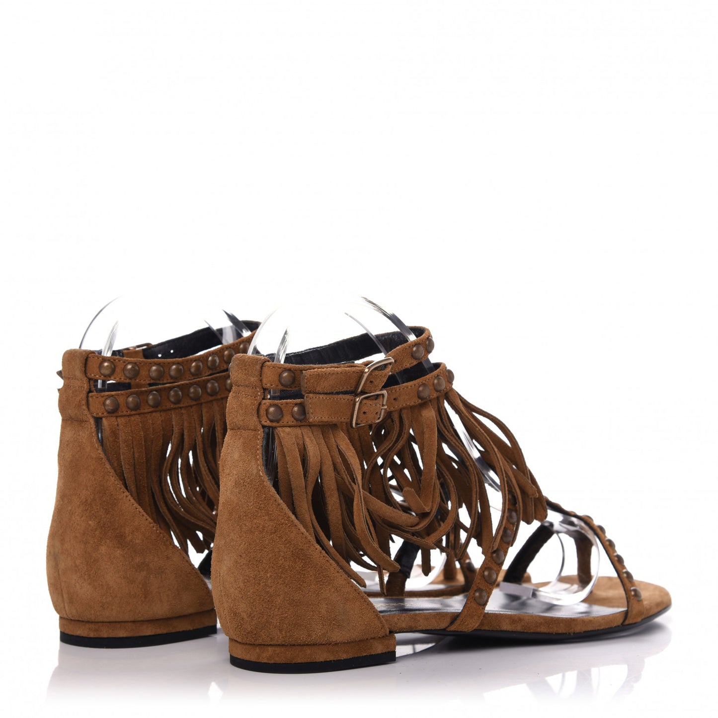 Suede Studded Fringe Cyuko 36.5 Brown