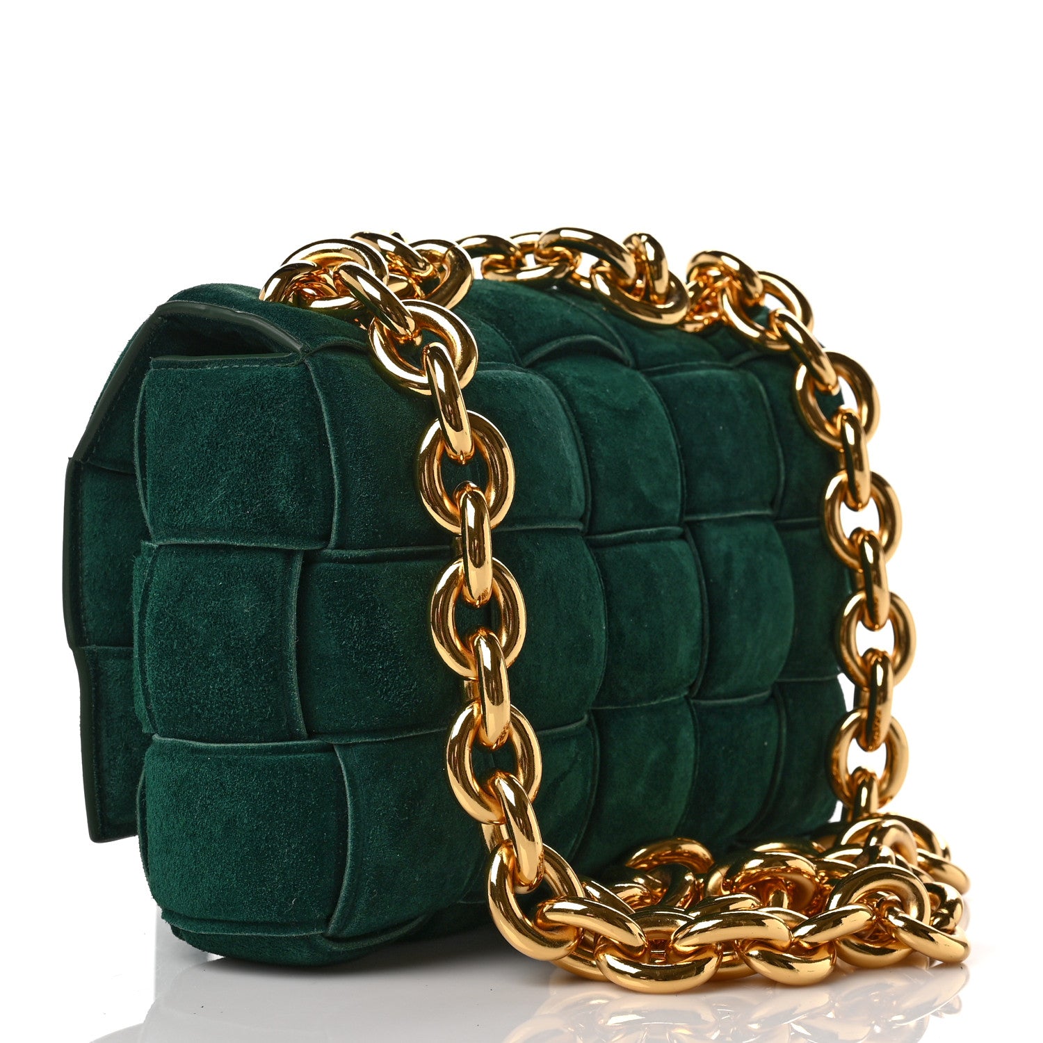 Bottega Veneta Suede Maxi Intrecciato Padded Chain Cassette Crossbody Bag Emerald Green 3 of 8