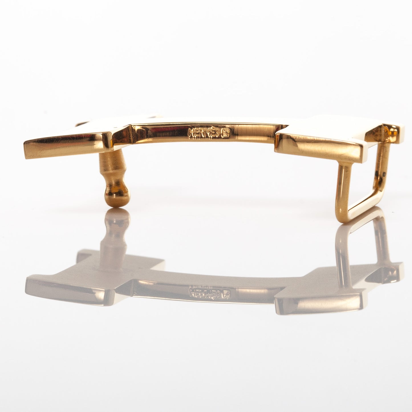 Thin Mini Reversible H Belt 70 Gold Black