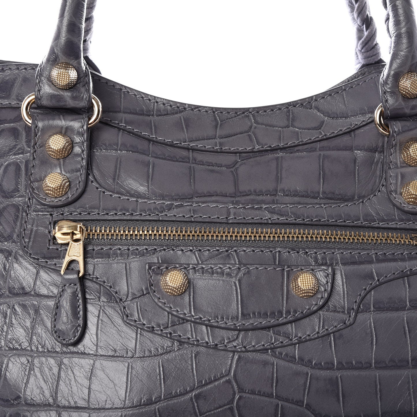 Calfskin Crocodile Embossed Giant 12 Gold Hardware City Gris Beton