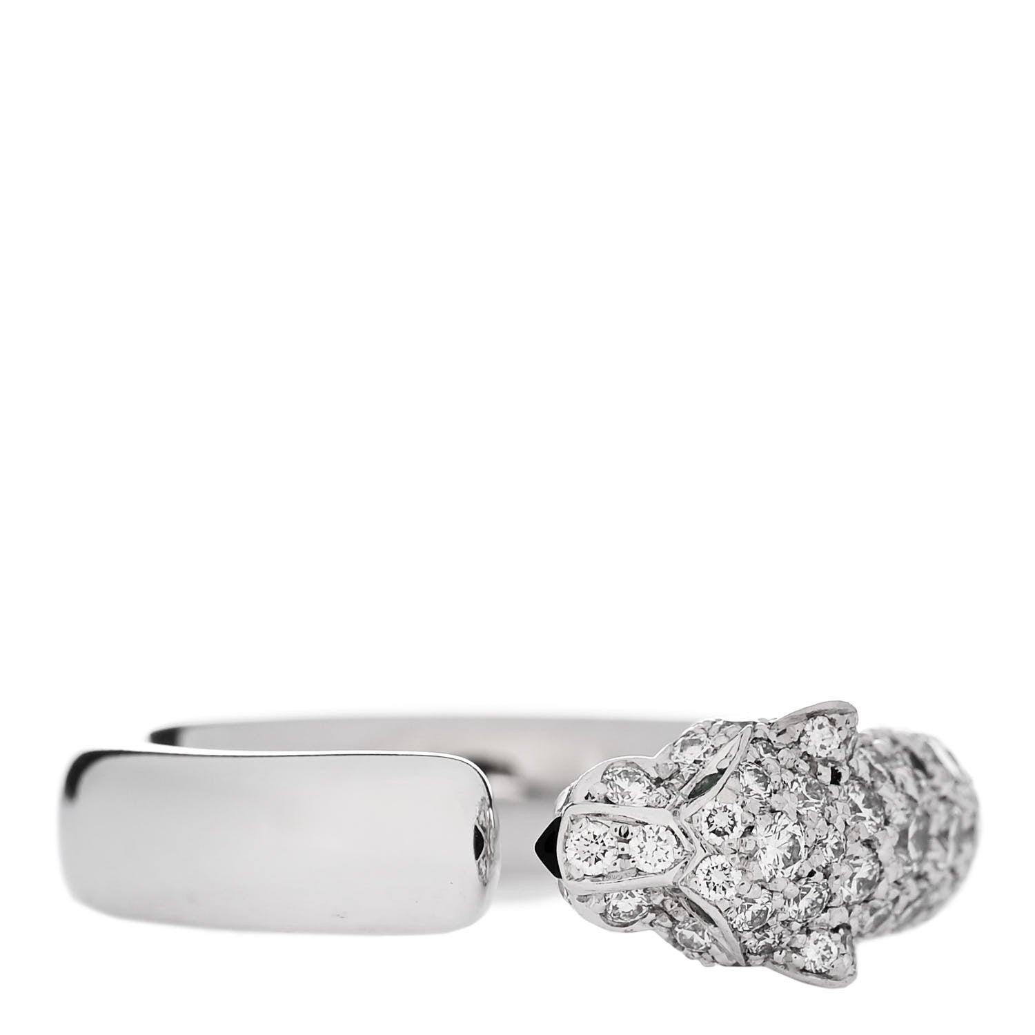 Cartier 18K White Gold Diamond Black Onyx Emerald Panthere De Cartier Ring 55 7.25 3 of 5