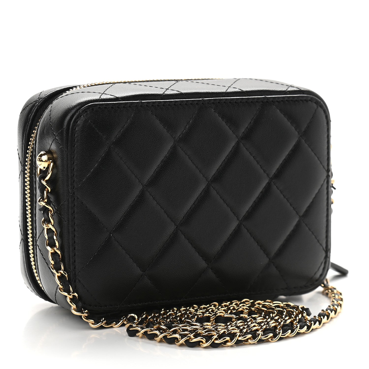 Chanel Lambskin Quilted Golden Plate Clutch With Chain Black 3 of 9