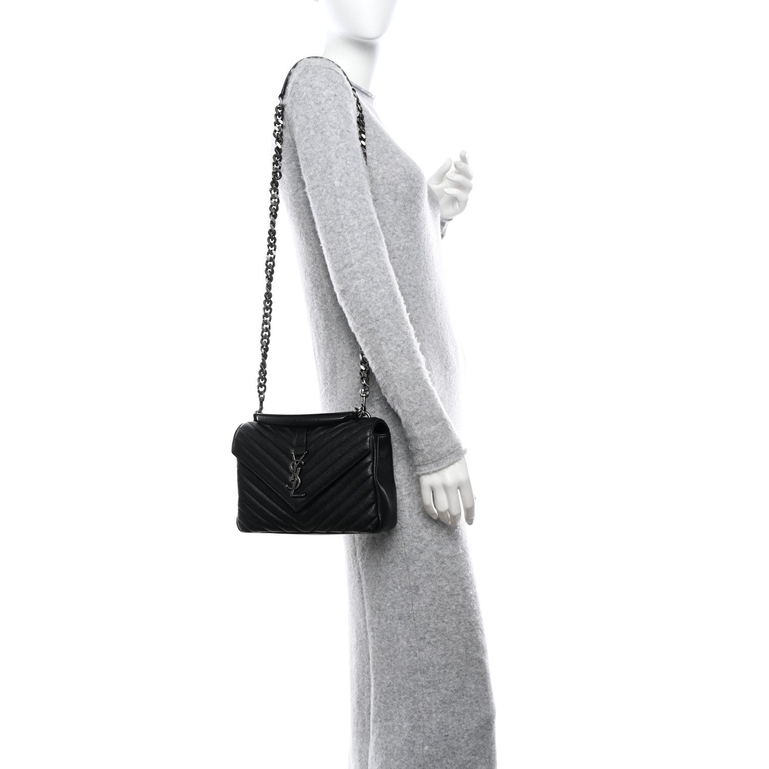 Saint Laurent Sheepskin Matelasse Chevron Monogram Medium College Bag Black 2 of 9