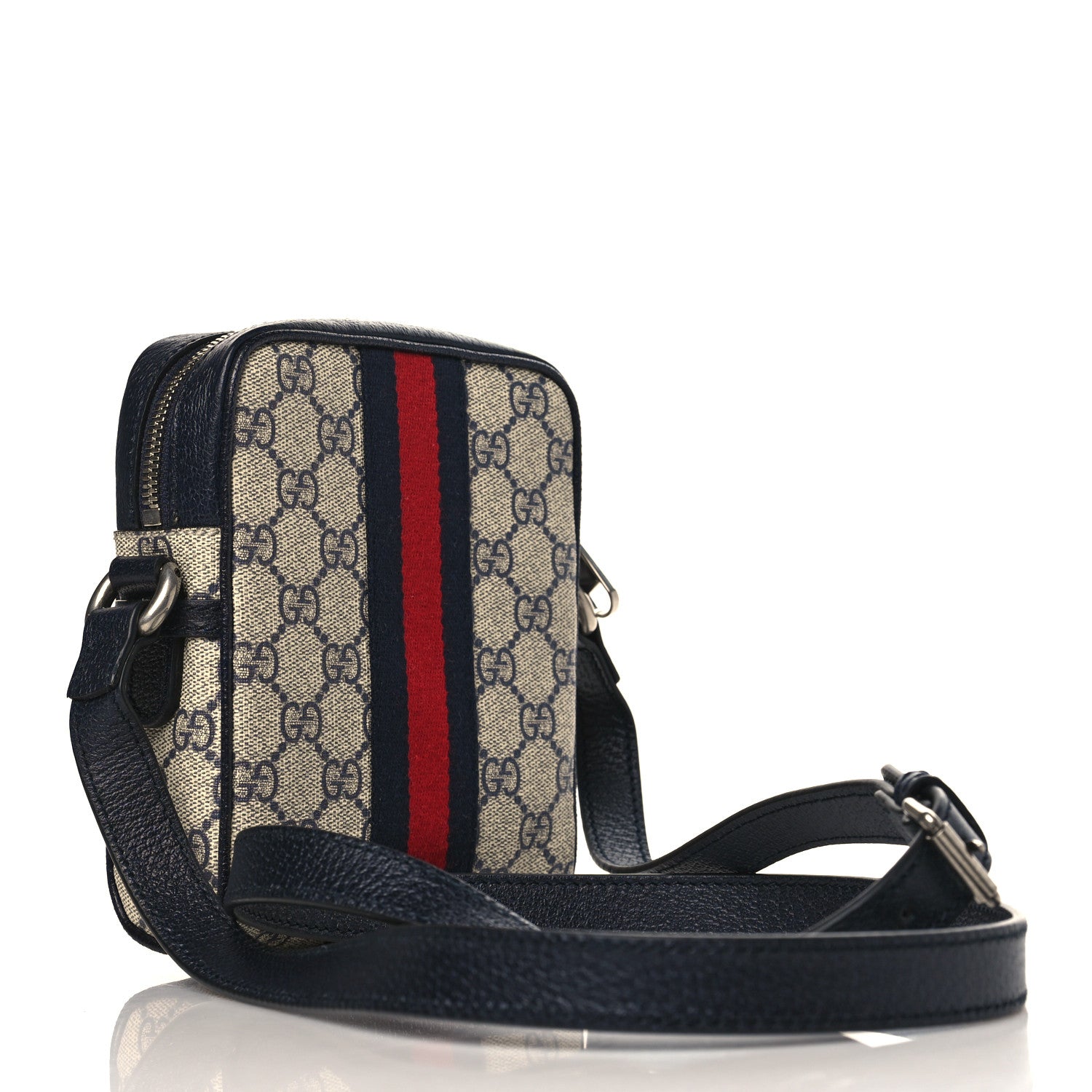 Gucci GG Supreme Monogram Textured Calfskin Web Mini Ophidia Messenger Beige Blue 3 of 10