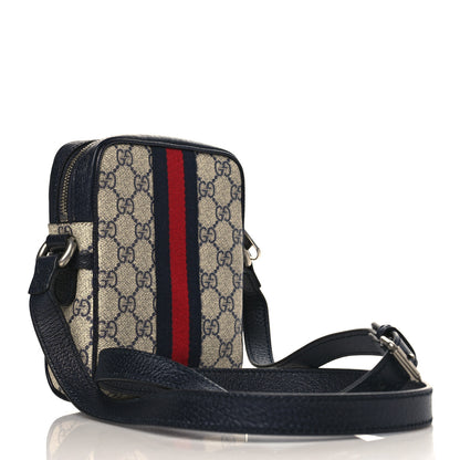 Gucci GG Supreme Monogram Textured Calfskin Web Mini Ophidia Messenger Beige Blue 3 of 10
