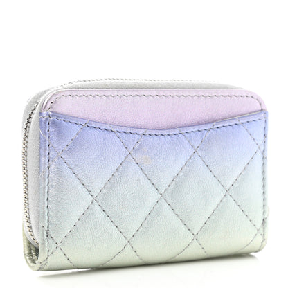 Chanel Gradient Metallic Calfskin Quilted Zip Around Coin Purse Wallet Silver Blue Yellow Purple 3 of 7