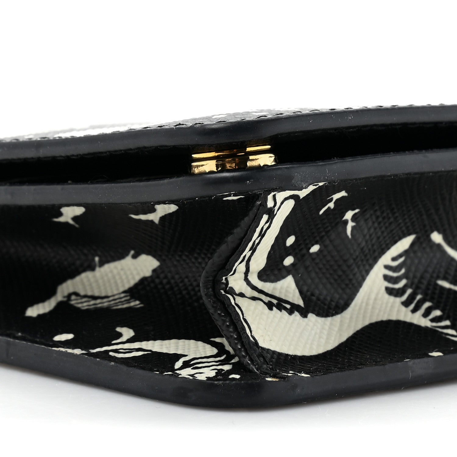 Prada Saffiano Triangle Logo Mermaid Print Mini Crossbody Bag Black 8 of 10
