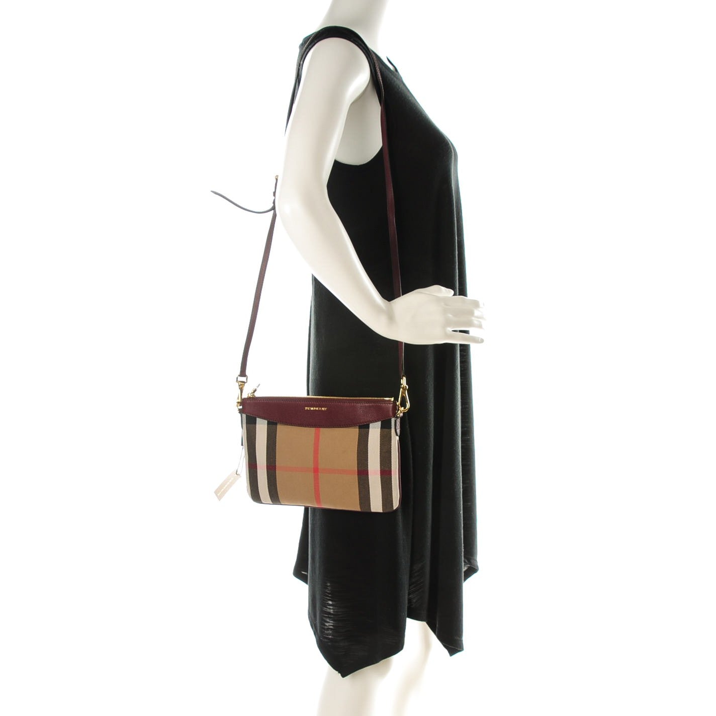 Burberry House Check Derby Peyton Crossbody Clutch Bag Mahogany Red 2 of 8