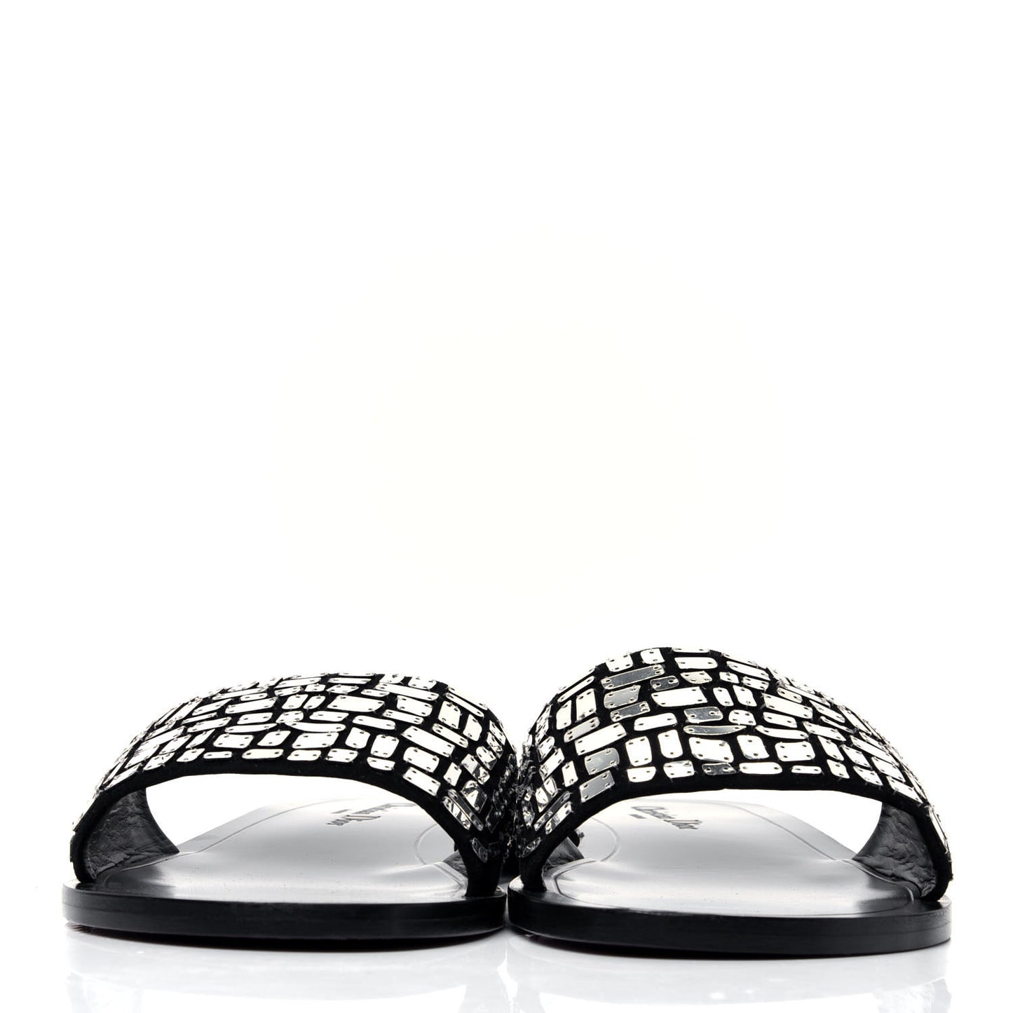 Embroidered Mirror Club Sandal 38 Black Silver