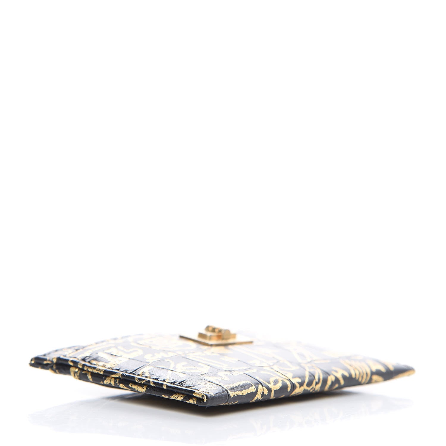 Chanel Calfskin Crocodile Embossed Graffiti 2.55 Cocodile Reissue Card Holder Black Gold 4 of 9