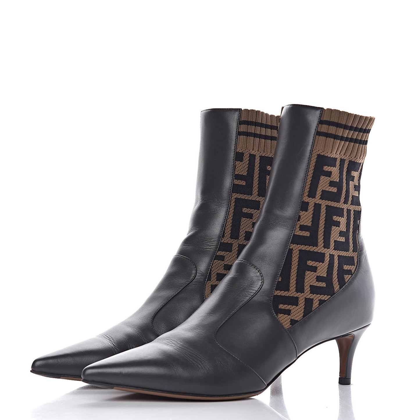 Vitellino Microfiber Fabric FF Rockoko Low Heel Sock Boots 38.5 Ebano Tobacco Black