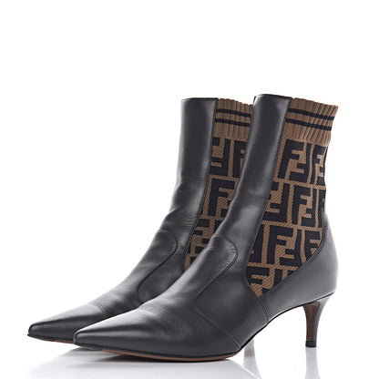 Fendi Vitellino Microfiber Fabric FF Rockoko Low Heel Sock Boots 38.5 Ebano Tobacco Black 3 of 11