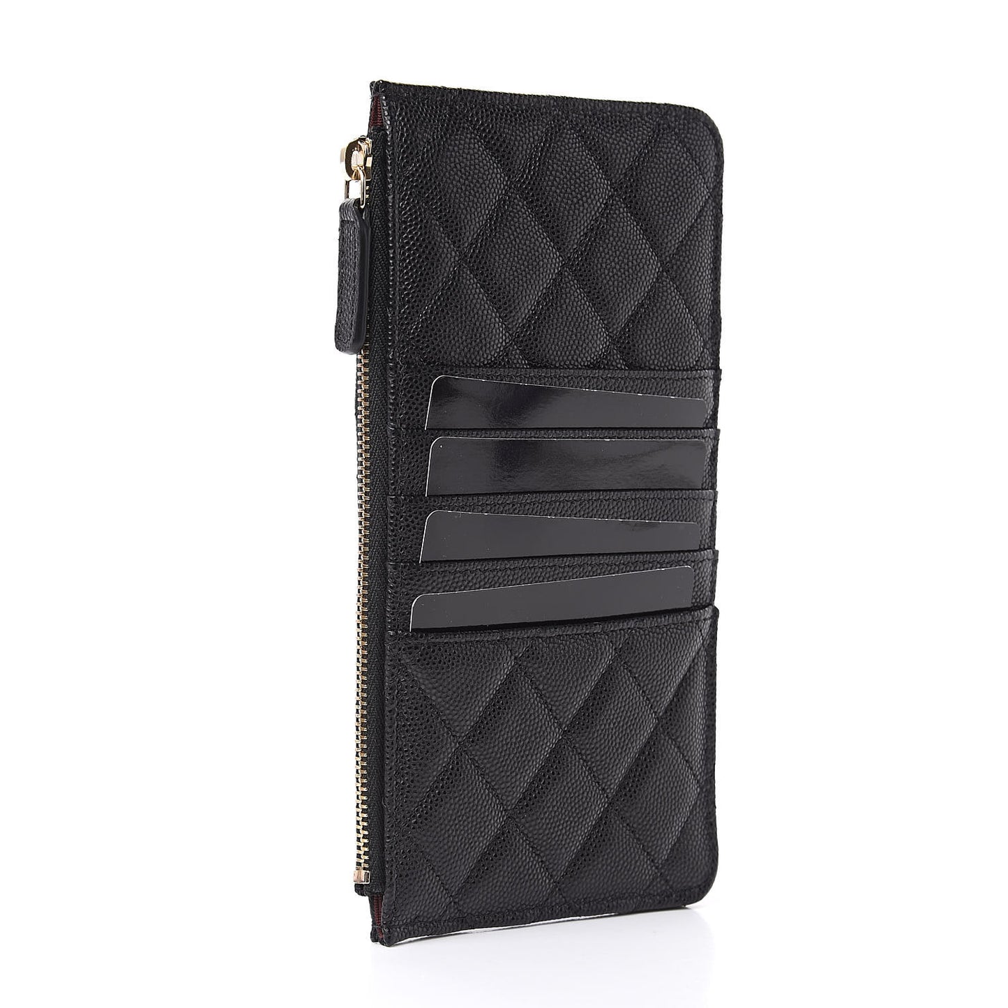 Caviar Quilted Classic Flat Wallet Pouch Black