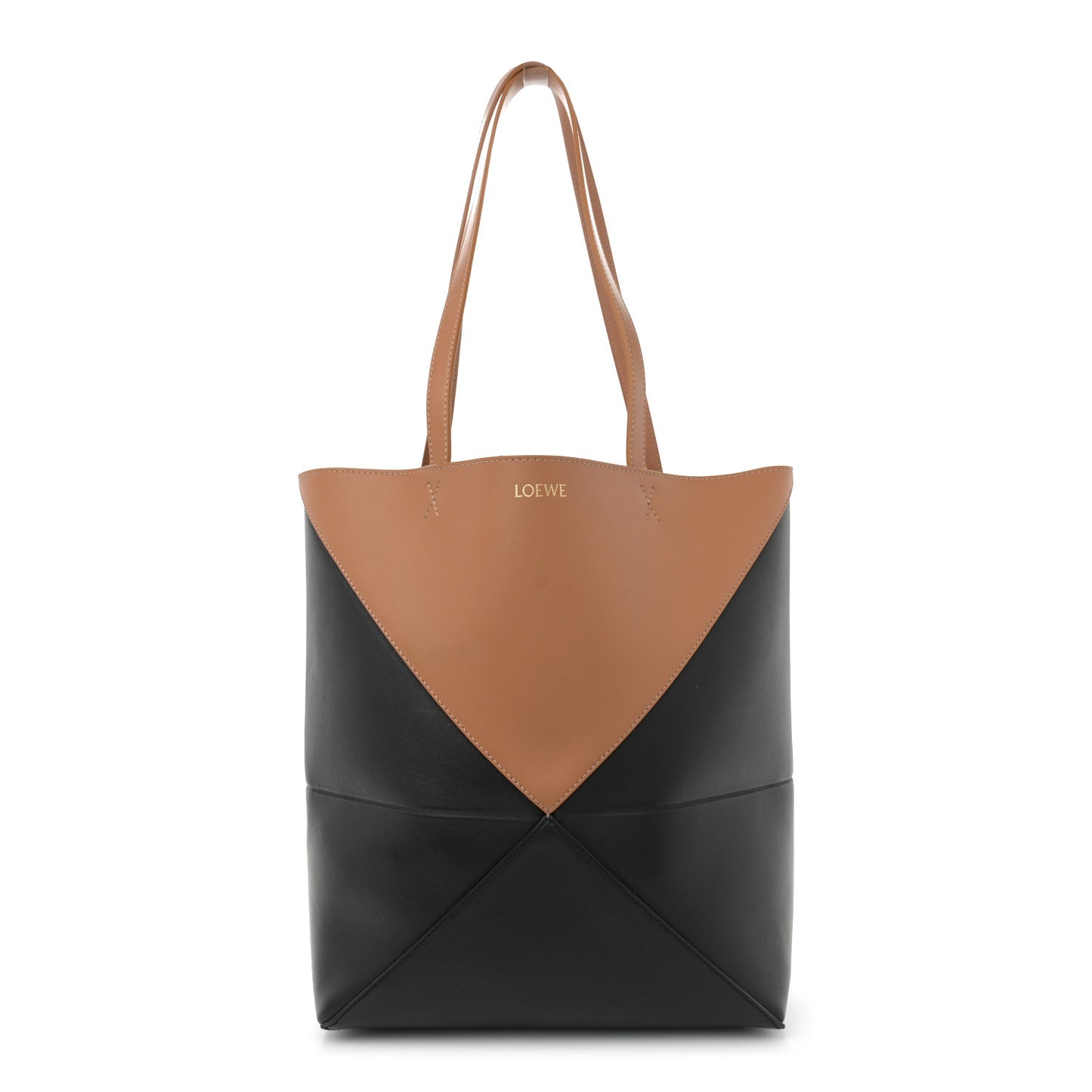 Shiny Calfskin Medium Puzzle Fold Tote Warm Desert Black
