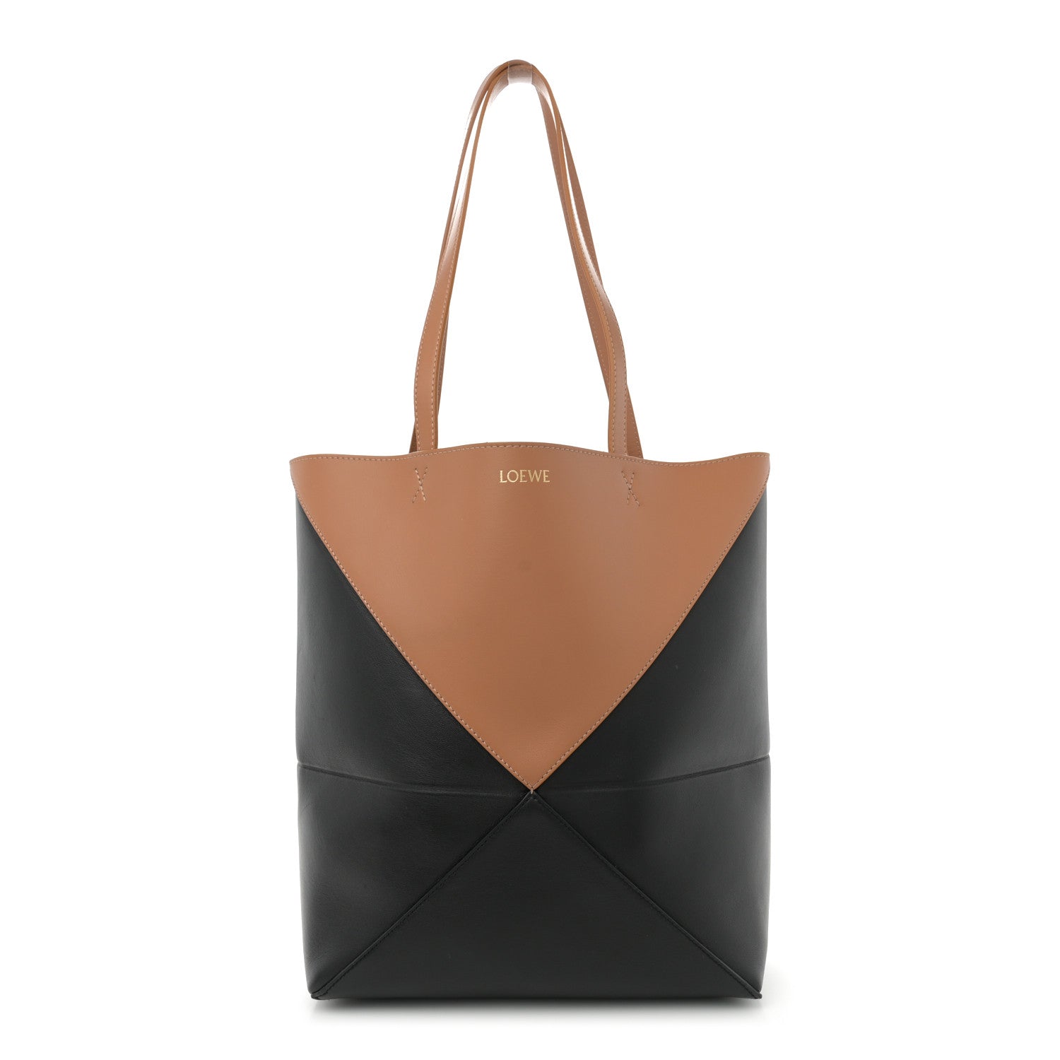 Loewe Shiny Calfskin Medium Puzzle Fold Tote Warm Desert Black 1 of 10