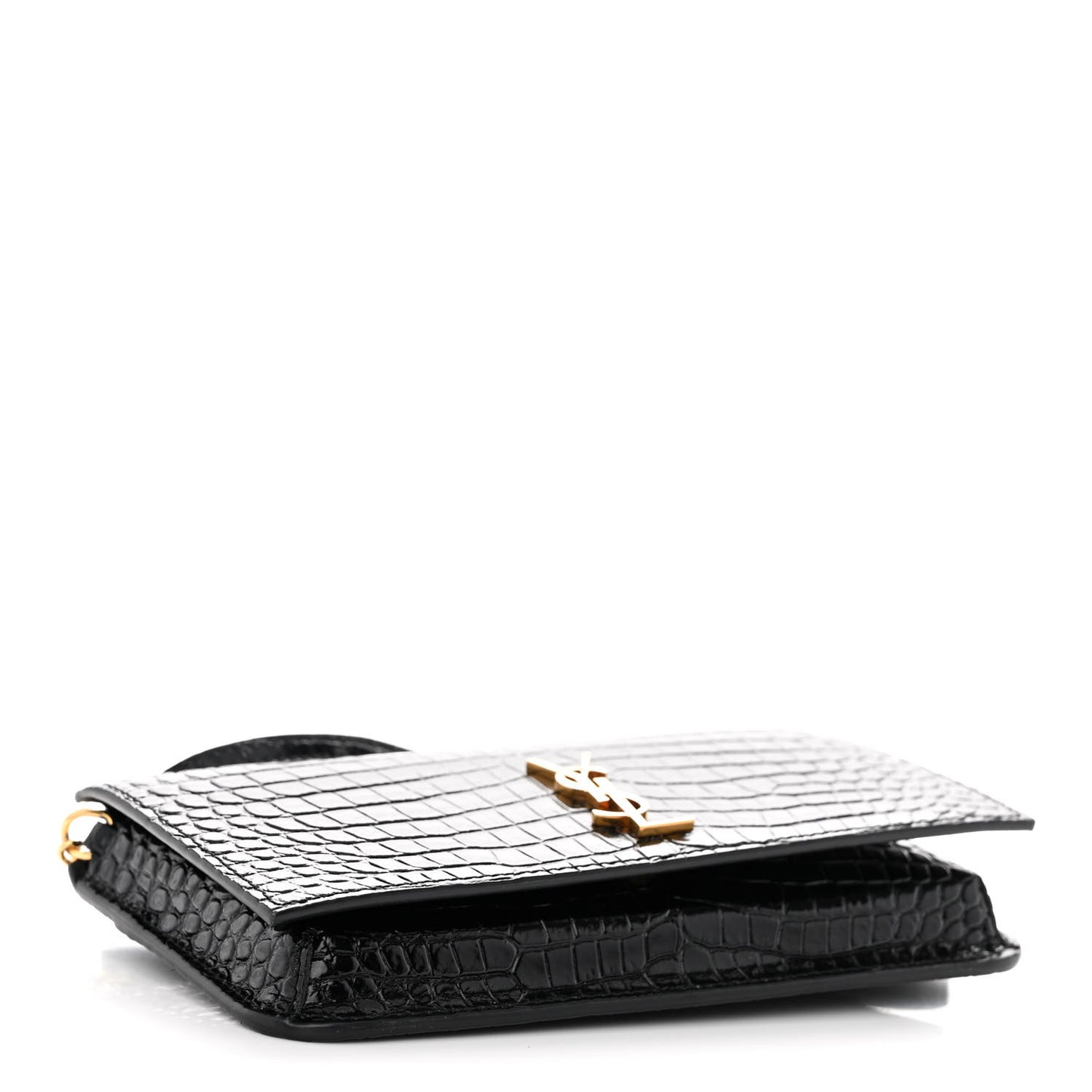 Crocodile Embossed Monogram Phone Holder Crossbody Black