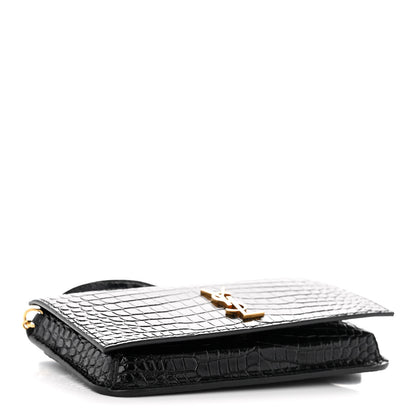 Saint Laurent Crocodile Embossed Monogram Phone Holder Crossbody Black 4 of 10