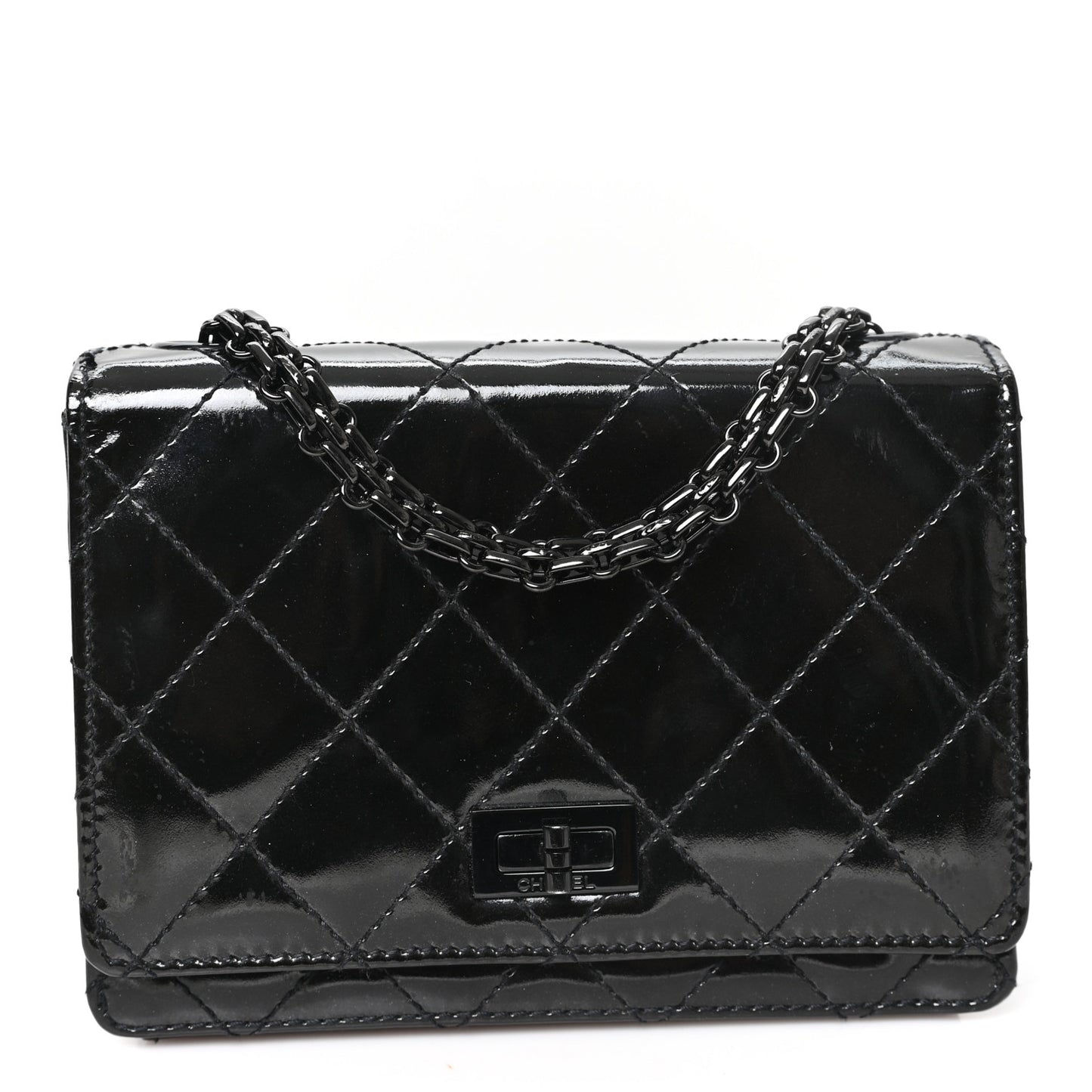 Patent Calfskin Quilted Reissue Mini Wallet On Chain So Black