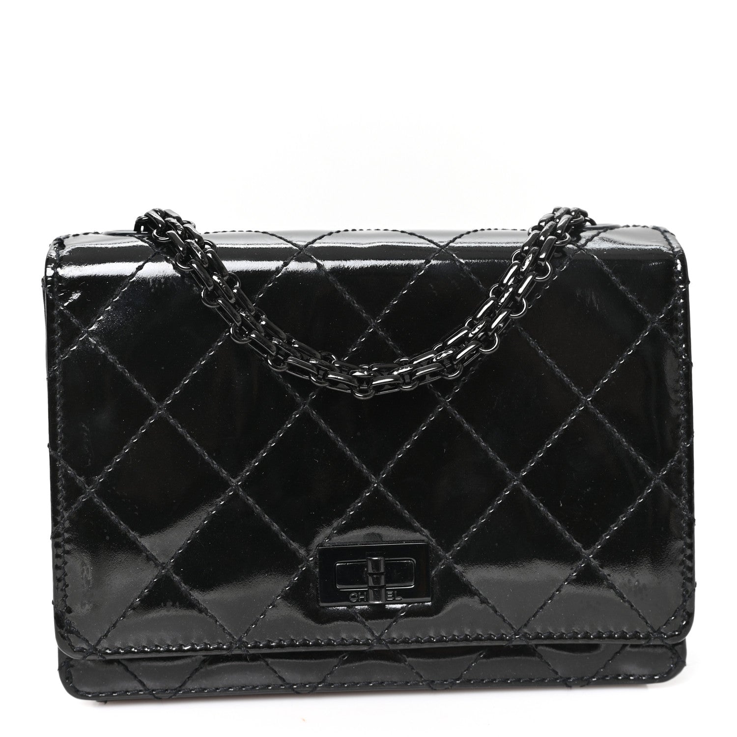 Chanel Patent Calfskin Quilted Reissue Mini Wallet On Chain So Black 9 of 13