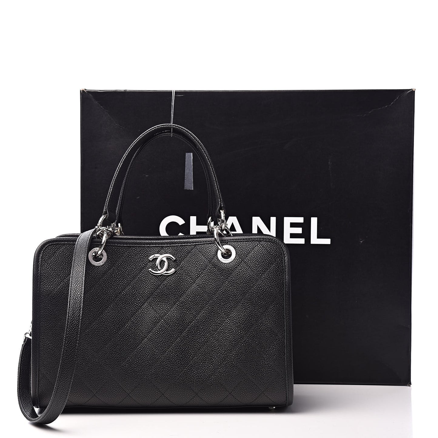 Caviar Stitched Shopping Tote Black