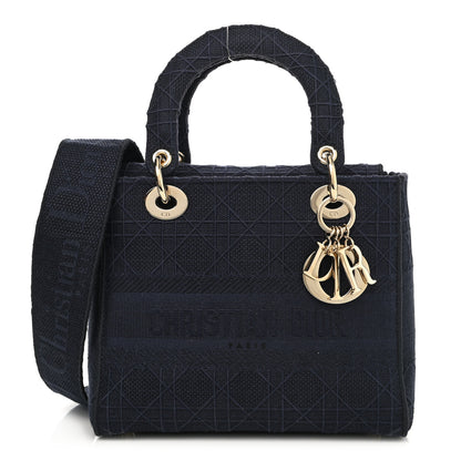 Christian Dior Canvas Embroidered Cannage Medium Lady D-Lite Navy 1 of 11