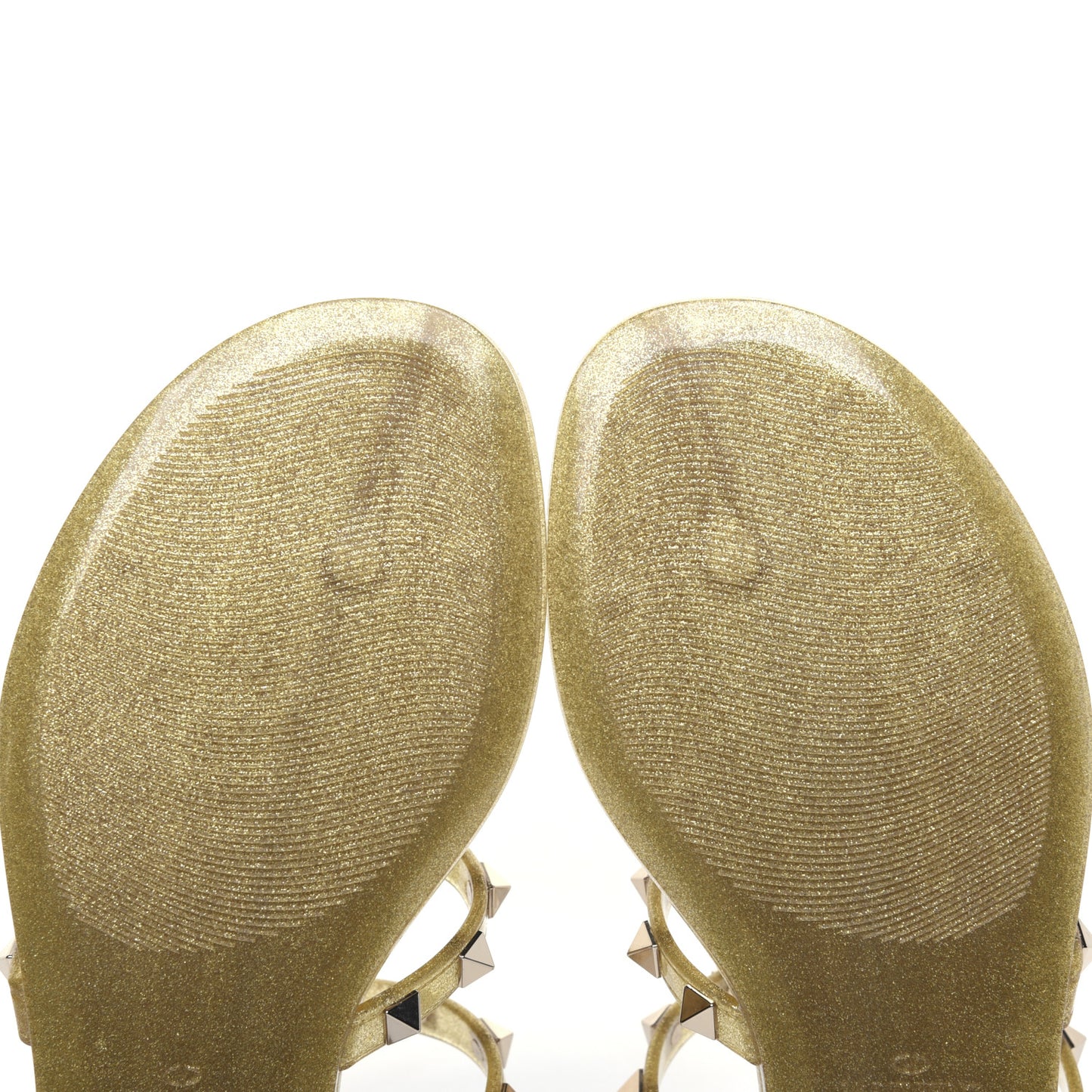 PVC Jelly Glitter Rockstud Caged Flat Thong Sandals 36 Oro