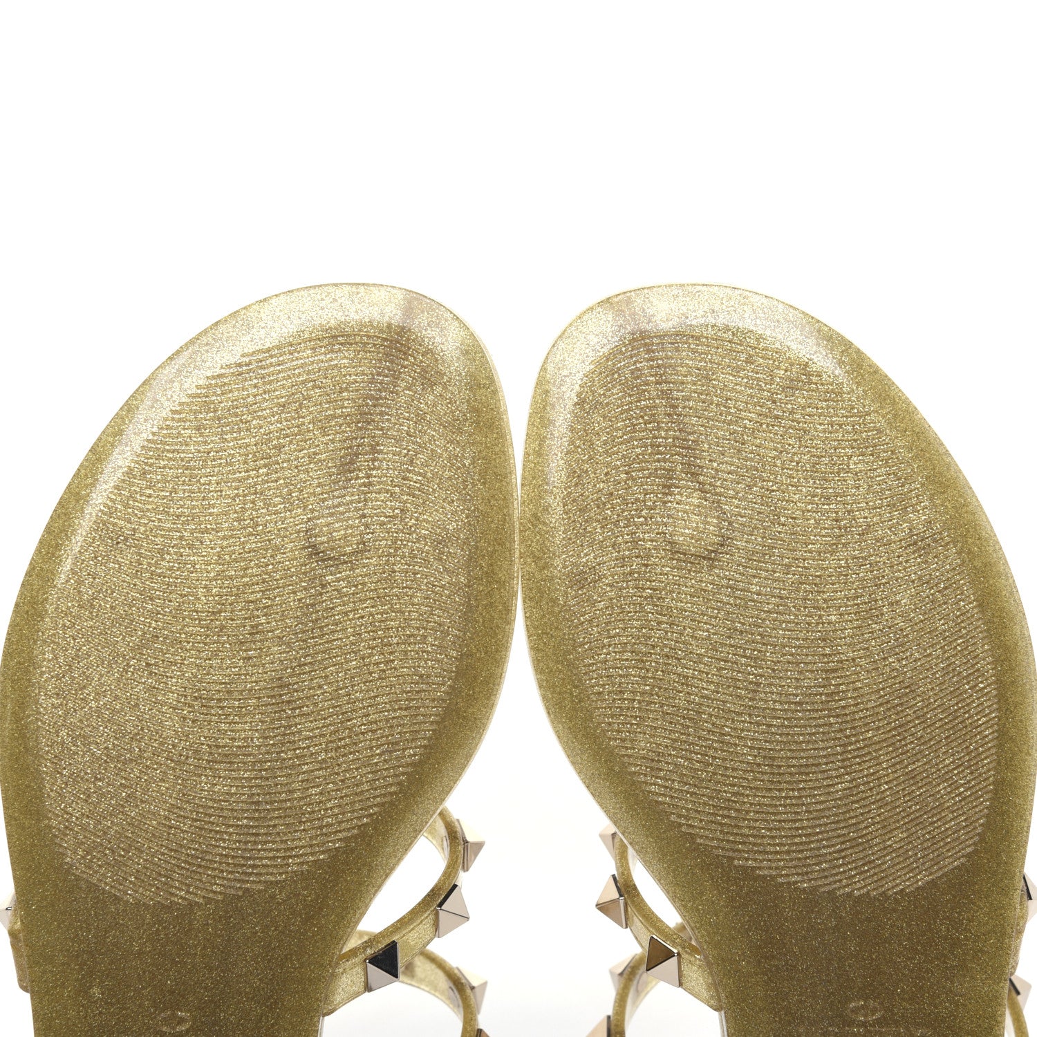 Valentino Garavani PVC Jelly Glitter Rockstud Caged Flat Thong Sandals 36 Oro 9 of 12