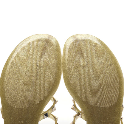 Valentino Garavani PVC Jelly Glitter Rockstud Caged Flat Thong Sandals 36 Oro 9 of 12