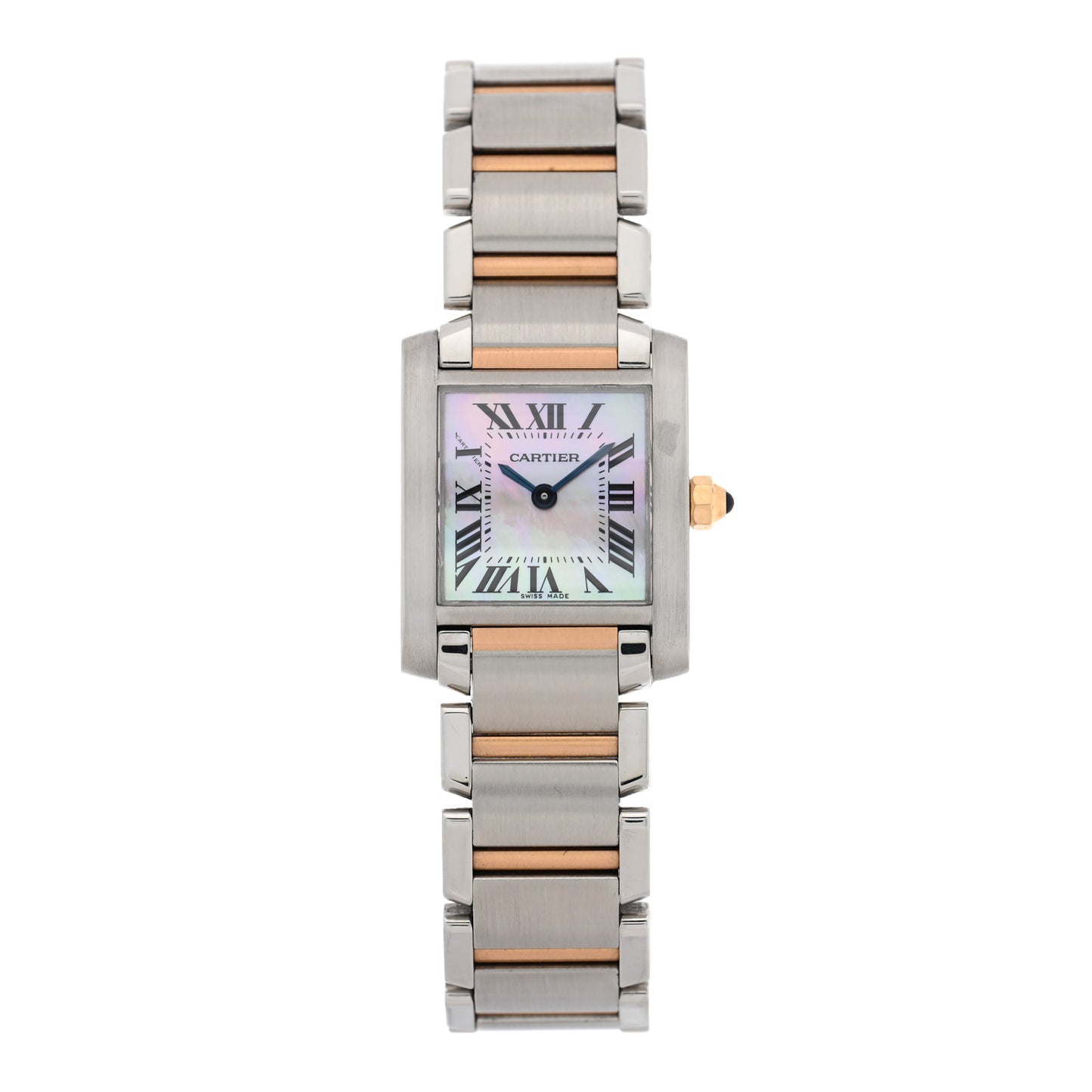 Stainless Steel 18K Pink Gold Mother of Pearl 20mm Tank Francaise Quartz Watch