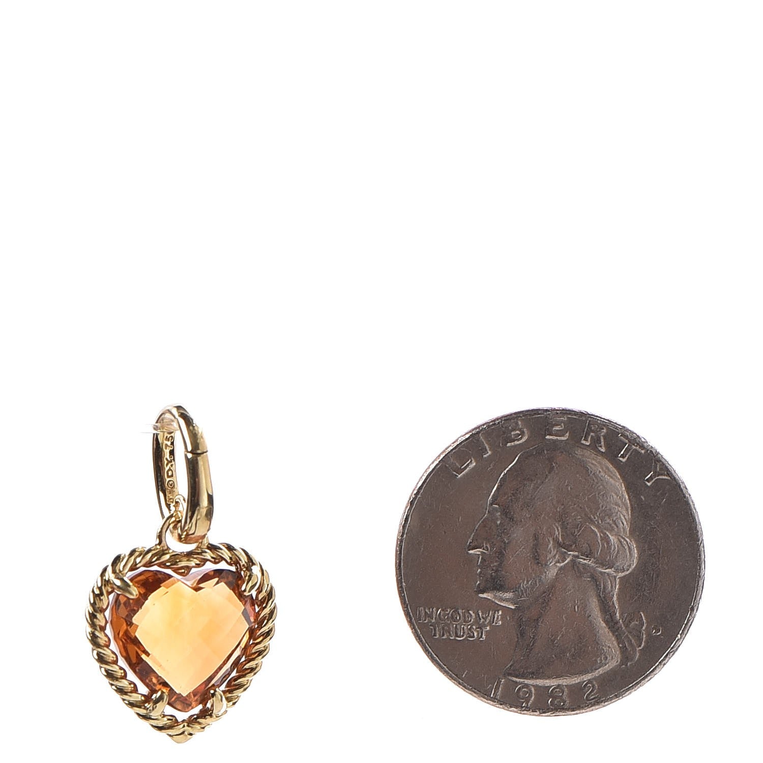 David Yurman 18K Yellow Gold Citrine Cable Heart Pendant 2 of 3