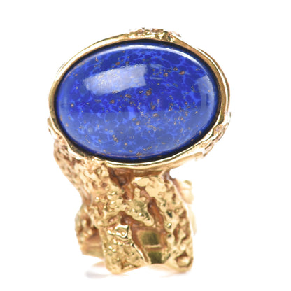 Saint Laurent Glass Cabochon Arty Ovale Ring 4 Gold Lapis 1 of 5