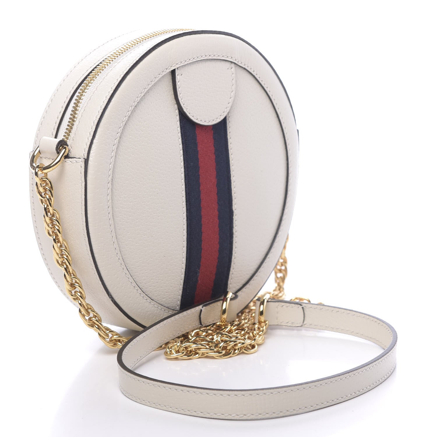 Gucci Textured Calfskin Web Mini Ophidia Round Shoulder Bag Mystic White 3 of 11