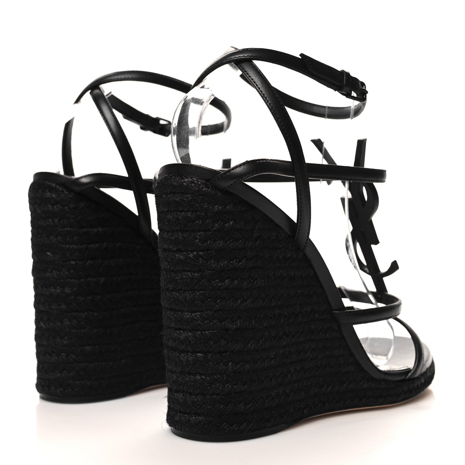 Saint Laurent Calfskin Cassandra Espadrille 105 Wedges 40.5 Black 4 of 9