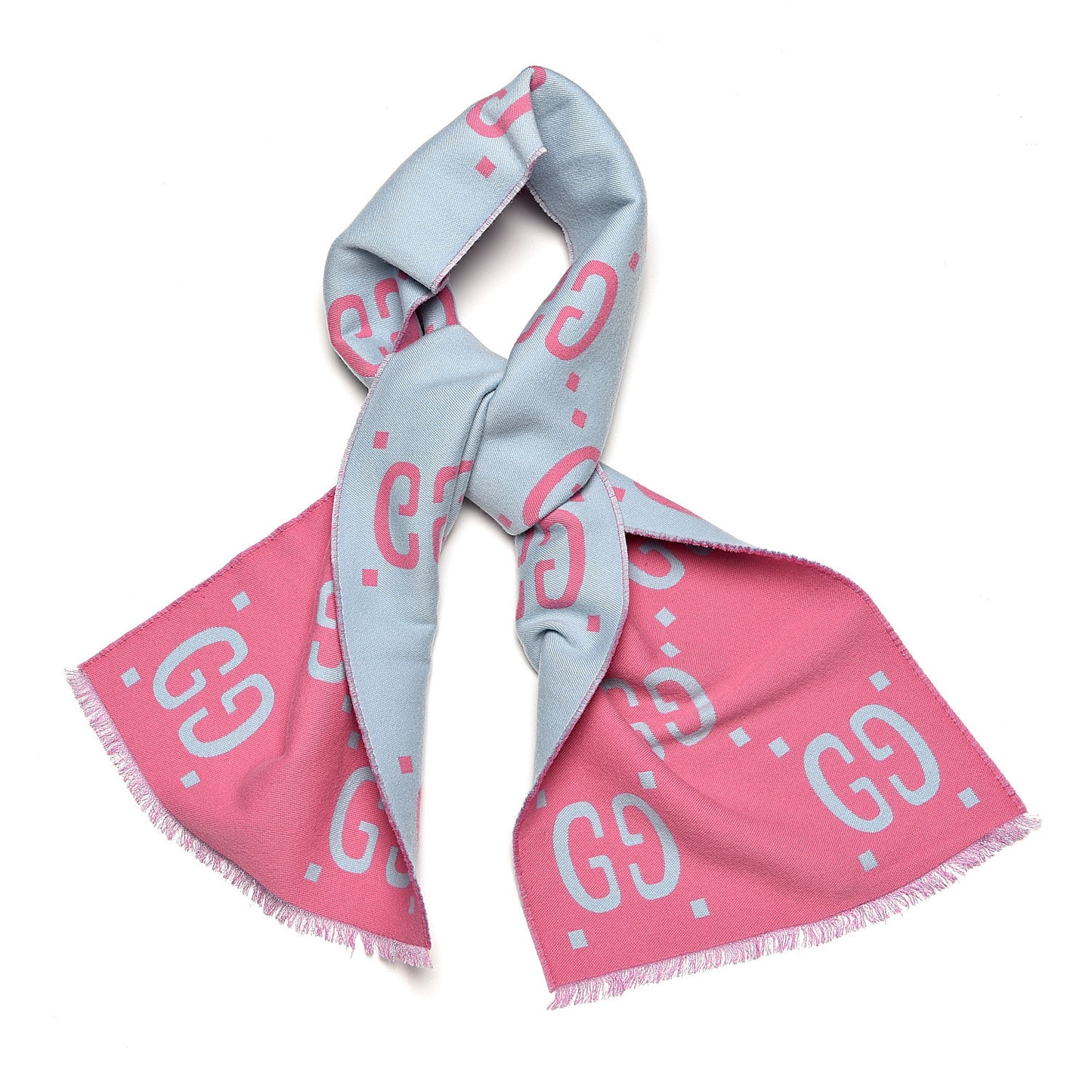 Wool Silk Monogram Jumbo GG Freedom Scarf Roseate Sky Blue