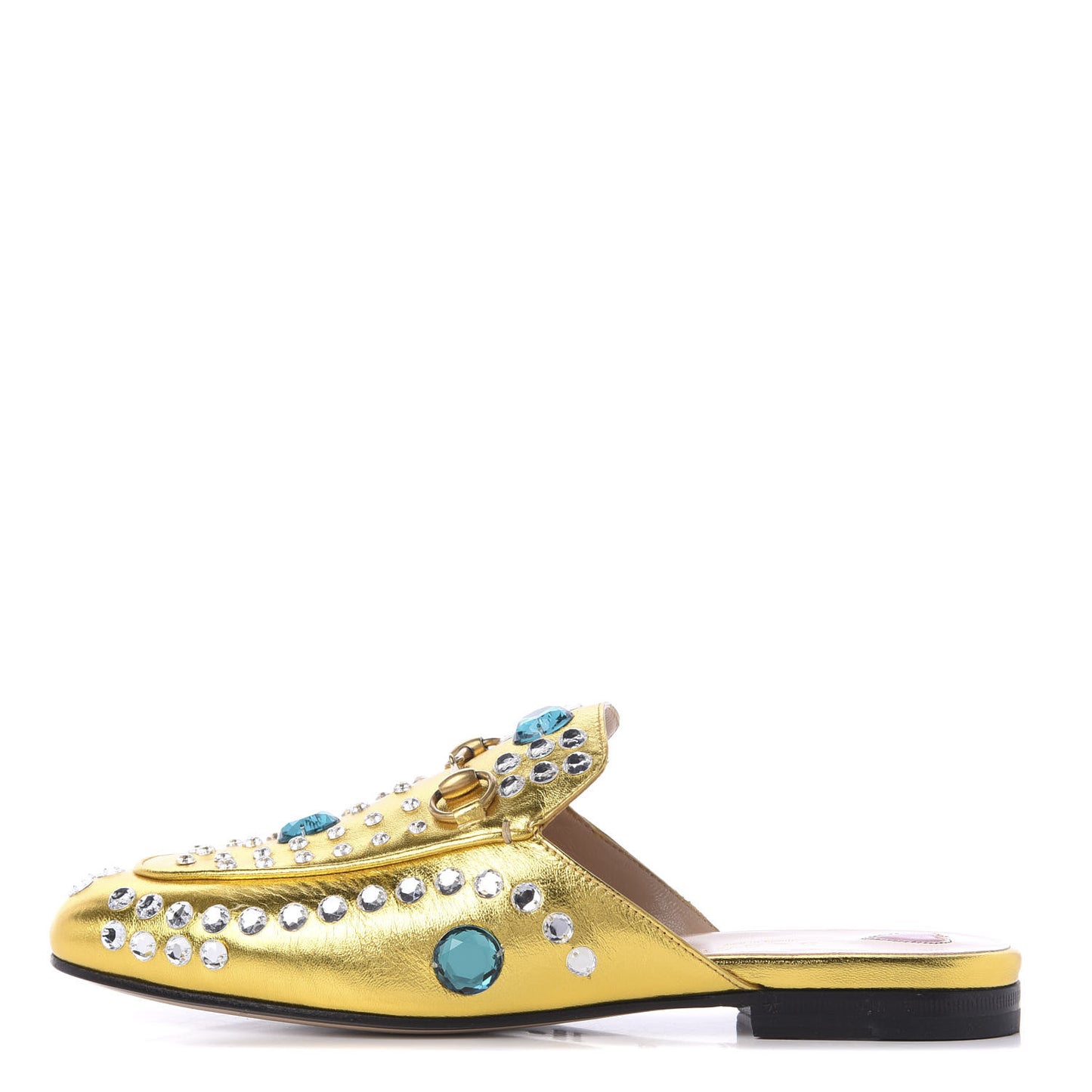 Metallic Nappa Crystal Womens Princetown Slippers 37.5 Gold