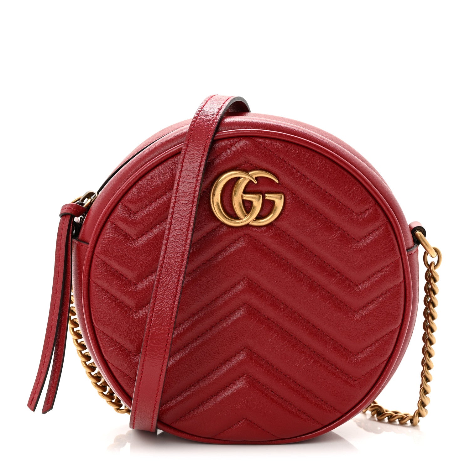 Gucci Glazed Calfskin Matelasse Heart Mini GG Marmont Round Shoulder Bag Romantic Cerise 1 of 10