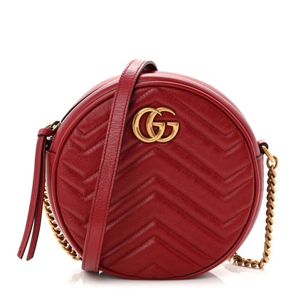 Gucci Glazed Calfskin Matelasse Heart Mini GG Marmont Round Shoulder Bag Romantic Cerise 1 of 10