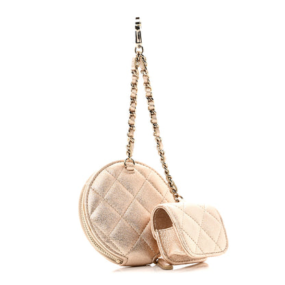 Chanel Metallic Lambskin Quilted Round Clip On Coin Purse Airpods Case Gold 2 of 8