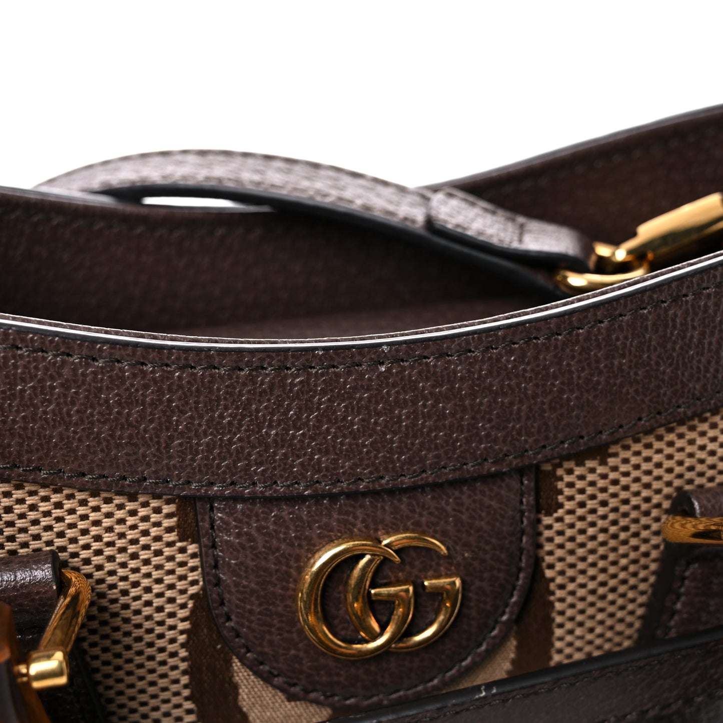 Monogram Jumbo GG Textured Dollar Calfskin Small Diana Tote Bag Camel Ebony New Acero