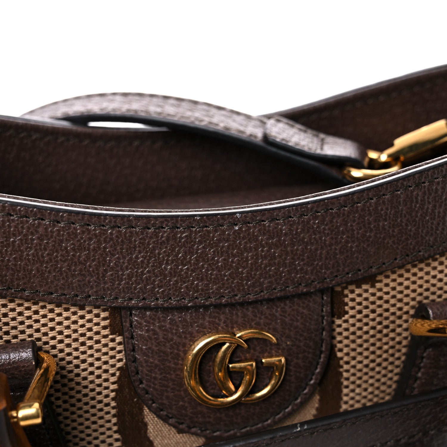 Gucci Monogram Jumbo GG Textured Dollar Calfskin Small Diana Tote Bag Camel Ebony New Acero 21 of 24