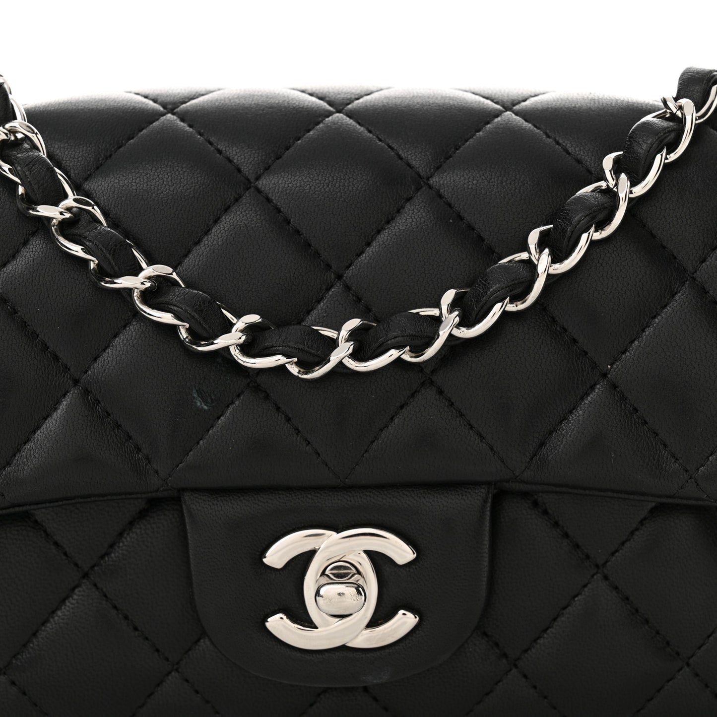 Lambskin Quilted Mini Rectangular Flap Black