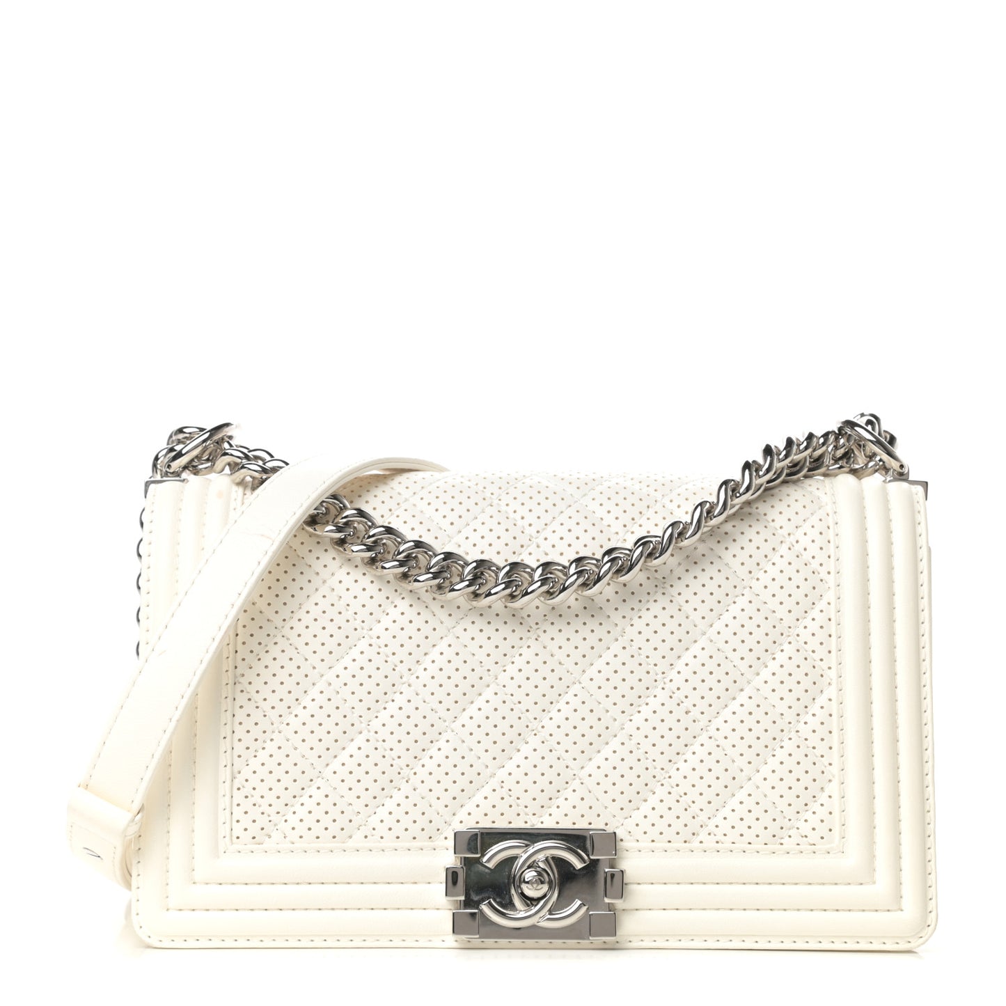 Lambskin Perforated Medium Boy Flap White